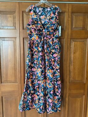 French Connection Floral Maxi Dress in Black, Pink & Blue